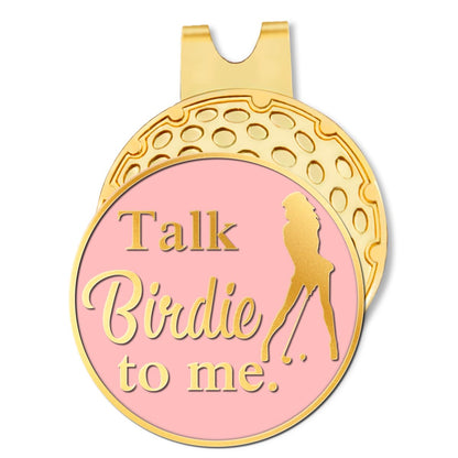 Hafhue Talk Birdie to Me Pink Gold Golf Ball Marker with Hat Clip Funny Golf Accessories and Golf Gifts for Woman Mom Grandma Birthday Gifts for Golf Fan Golfer Golf Lovers Golf Novelty Gift