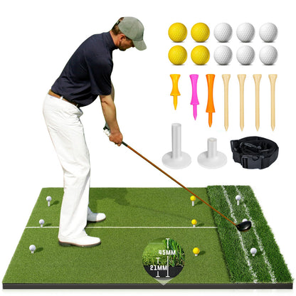 Dual Turf Golf Mat Practice Outdoor Indoor 5 x 4 ft Golf Hitting Mat with Golf Alignment Lines 9 Golf Tees and Balls Accessories for Golf Training Aid Golf Practice Mat for Swing Chipping Putting