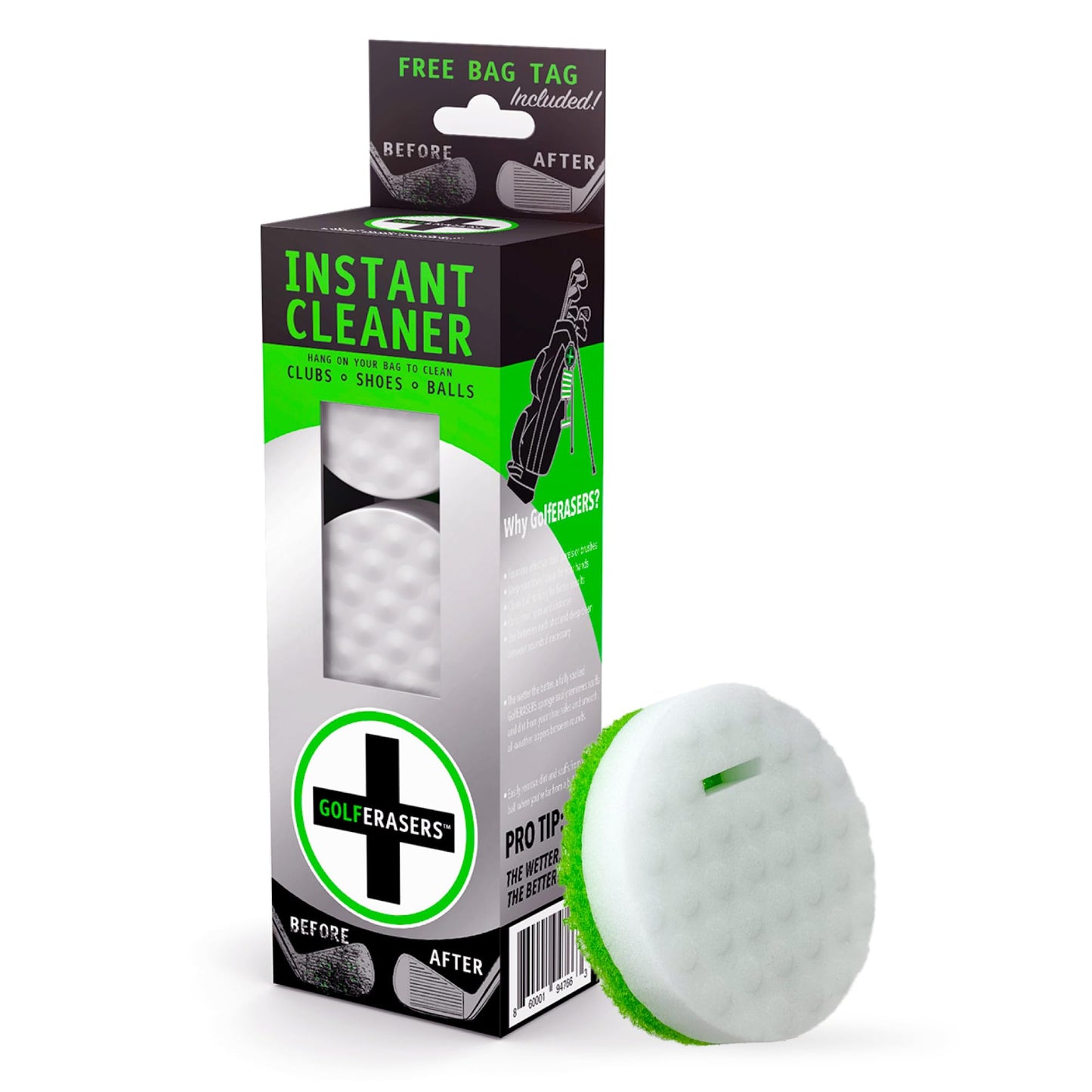 GolfERASERS Instant Golf Eraser with Bag Tether Premium Dual-Sided Sponge for Cleaning Clubs Shoes & Golf Balls - Golf Club Cleaner Golf Ball Cleaner Golf Club Groove Cleaner 6 Pack
